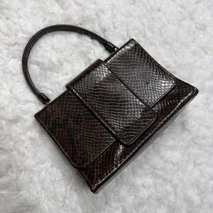 Vintage 80's  Snakeskin Leather Purse Carry Handle Bag Tri Fold Compartment